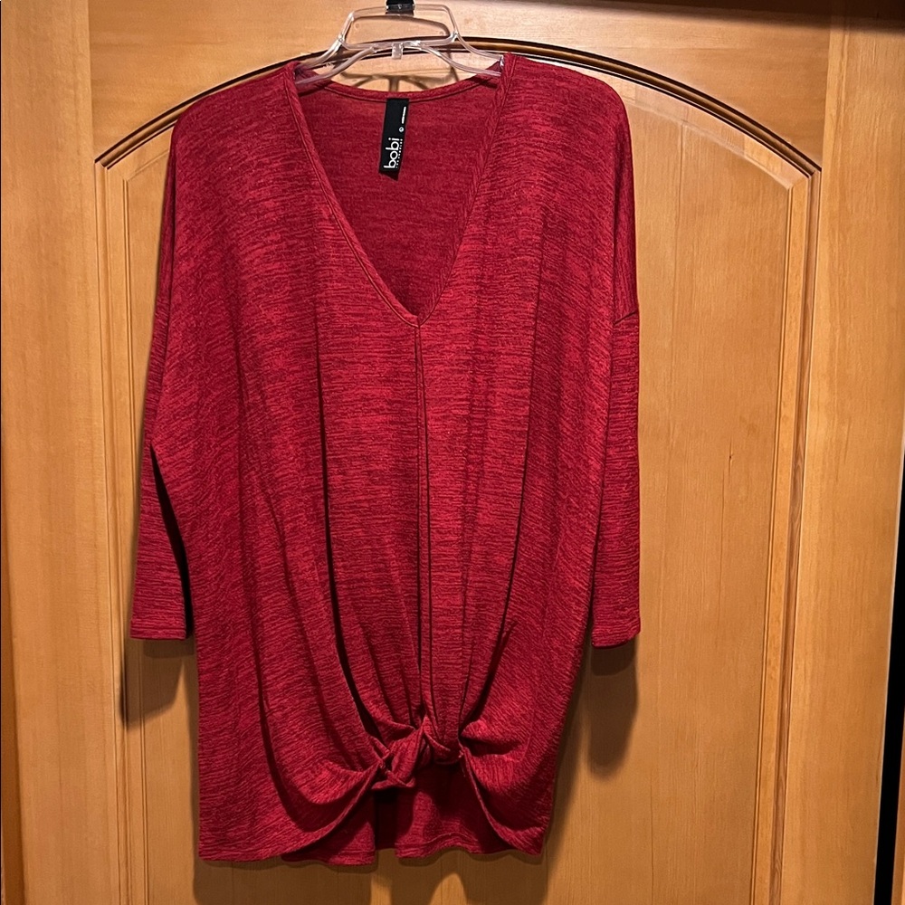 Bobi Women's Deep Red Knot Front Blouse